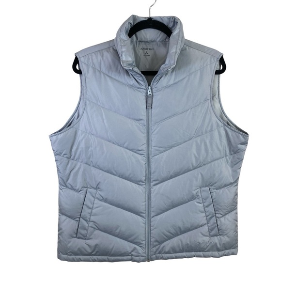 Lands’ End Women’s Gray Full Zip 80/20 Down Filled Puffer Vest Sz L (14-16) - Picture 1 of 13